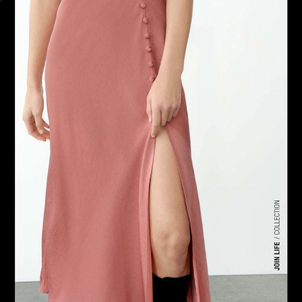 Zara Dusty Rose Slip Midi Dress - Picture 8 of 9